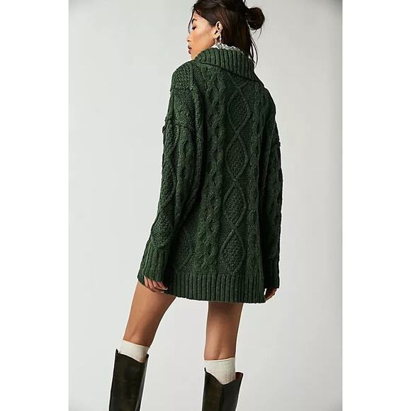 New FREE PEOPLE Driftwood Cable Polo SWEATER $168 SMALL Quarter Zip Green - Picture 3 of 5